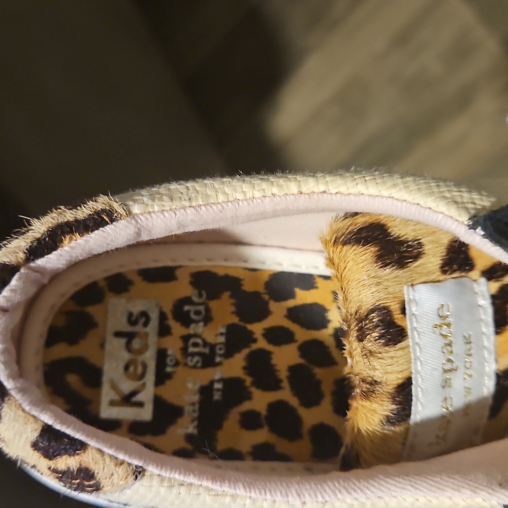 kate spade Cream Canvas Sneakers with Leopard Trim and Black Accents - Picture 3 of 10